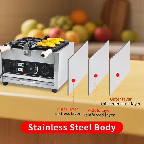 Miniatura 5 de Taiyaki - Máquina eléctrica Taiyaki para hacer gofres de pescado, 3 piezas, revestimiento de teflón antiadherente, hierro en forma de pescado, 110