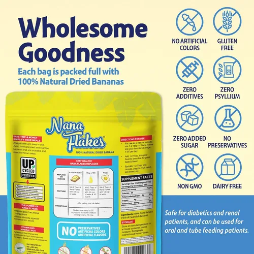 Miniatura 7 de Nutritional Designs Nana Flakes - Polvo de plátano 100% natural, soporte digestivo, fuente de potasio y fibra, sustituto de huevos, mantequilla