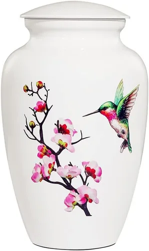 Urna de cremación de colibrí para cenizas adultas, urna funeraria blanca, urna decorativa grande con bolsa de terciopelo, capacidad de hasta 200