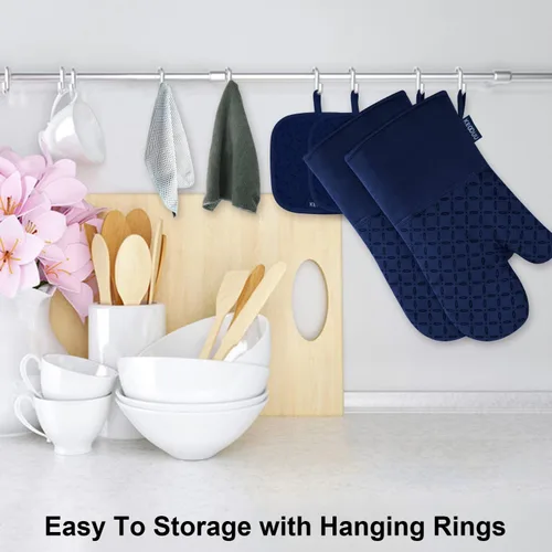 Miniatura 4 de KEGOUU Juego de 6 manoplas para horno y soportes para ollas, guantes para horno de cocina, resistentes al calor, 500 grados, extra largos
