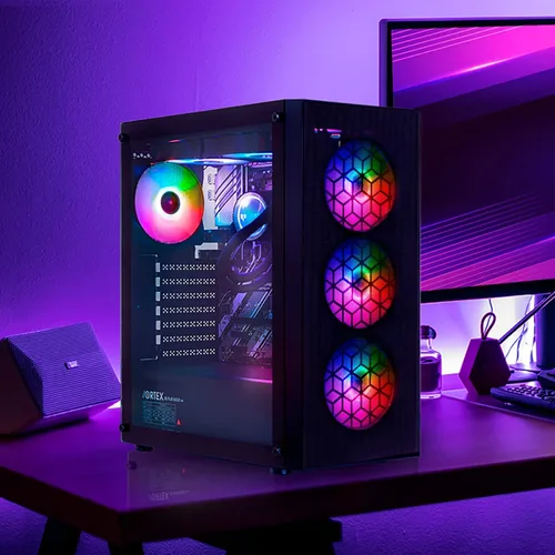 Miniatura 7 de RAIDMAX X921 Mesh Airflow ATX Mid Tower Funda para PC para juegos, 6 ventiladores de color RGB estáticos de 4.724 in preinstalados, panel lateral