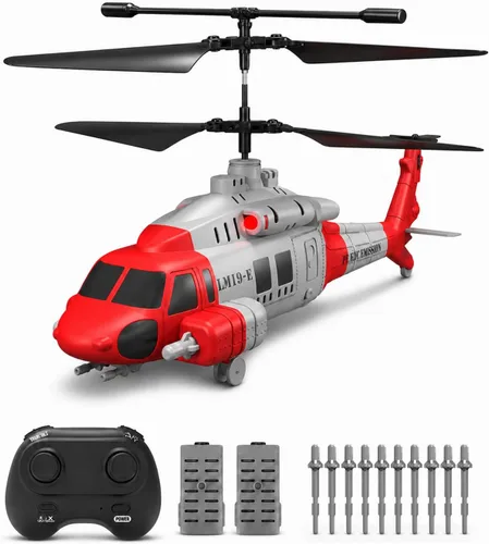 Helicóptero RC del ejército con 10 misiles, helicóptero de control remoto LM19-E de 2.4 GHz para principiantes y adultos, juguete de helicóptero Rojo