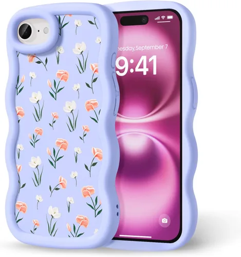 Miniatura 193 de Compatible con iPhone SE/8/7 Funda para Mujeres y Niñas, Marco Ondulado Rizado con Patrón Lindo, Estética Delgada Suave Silicona TPU Parachoques