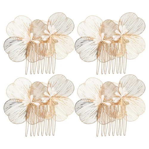 4pcs Bridal Wedding Comb: Gold Baroque Flower Hair Accessories For Brides - Vintage Floral Headpiece - Women Elegant Updo Hair Piece Side Comb