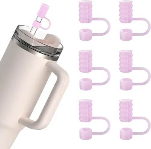 Miniatura 9 de 6 fundas de popote de silicona de 0.39 pulgadas/0.394 in compatibles con Stanley Cup de 40 y 30 onzas, reutilizables, a prueba de polvo, para vaso