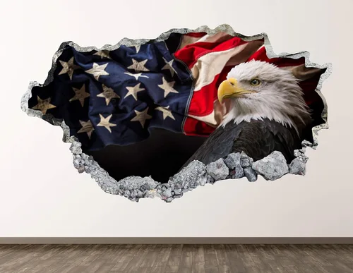 Calcomanía de pared con la bandera estadounidense y águila, decoración artística en 3D, imagen patriótica, póster para habitación de niños, regalo