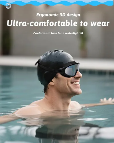 Miniatura 7 de Gafas de natación antivaho anti UV, visión amplia y sin fugas, gafas de natación y gorro de natación para hombres, mujeres, adultos y jóvenes Negro