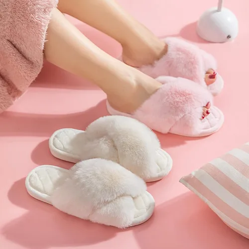 Miniatura 2 de SAOROPEB Pantuflas mullidas de banda cruzada para mujer, con punta abierta, espuma viscoelástica, transpirables, suaves, mullidas, acogedoras