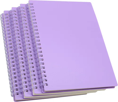 Yansanido Cuaderno en espiral, 4 piezas de 21 cm x 15 cm, A5, de plástico grueso morado, con tapas duras, 80 hojas - 160 páginas con líneas de 8 mm,