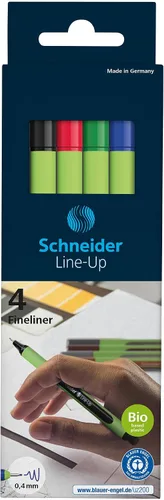 Miniatura 6 de Schneider Line-Up 191094, punta de fibra de 0.016 in, barril verde claro, colores de tinta surtidos, paquete de 4 bolígrafos