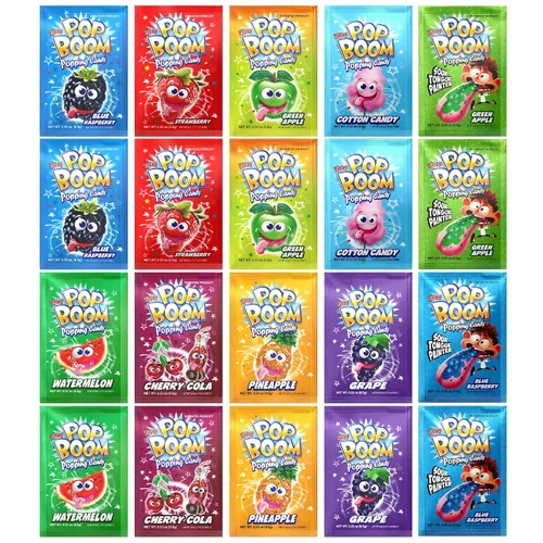 Miniatura 11 de Tiltay Pop Boom Popping Candy - Surtido de 4 sabores, fresa, cereza cola, manzana verde, frambuesa azul, 12 paquetes