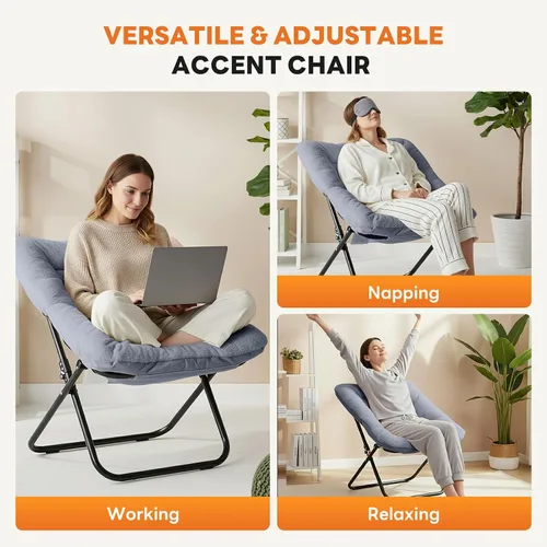 Miniatura 6 de Sweetcrispy Silla Cómoda para Adultos, Silla Plegable para Sala de Estar, Sillón Suave de Pelo Sintético para Dormitorio, Silla de Lectura Cómoda