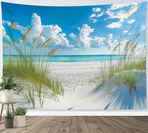 Miniatura 39 de LB Tapiz de hongos para colgar en la pared, luna y estrella en beige, tapiz de pared para dormitorio, estética de planta verde, arte de pared