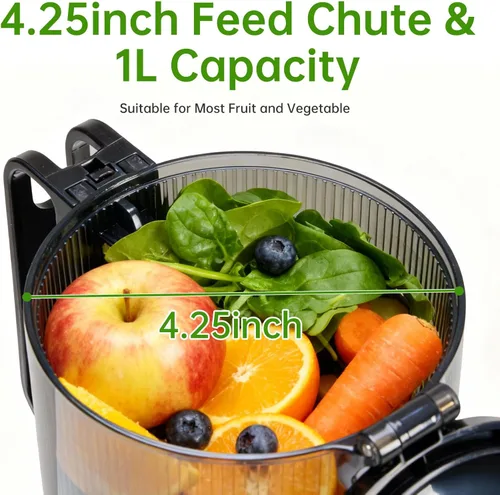 Miniatura 4 de NEWBULIG Exprimidor de prensa en frío, exprimidor de masticación con alto rendimiento de jugo, función inversa, detiene la oxidación y es fácil