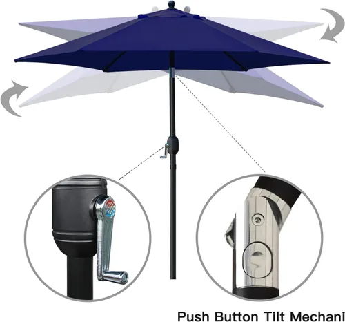 Miniatura 2 de Sunnyglade Sombrilla de Patio de 7.5 Pies para Exteriores, Sombrilla de Mesa de Mercado con Botón de Empuje de Inclinación/Manivela, 6 Varillas Azul