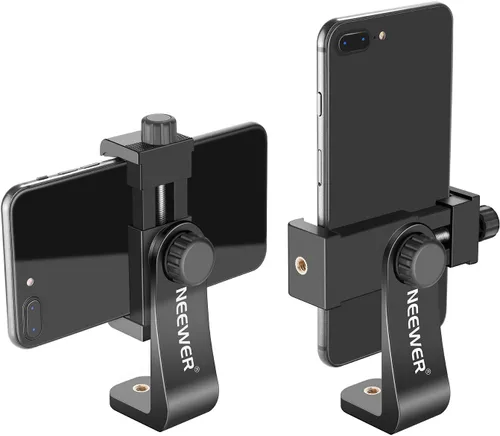 Miniatura 12 de Adaptador de montaje de trípode para teléfono Neewer con base tipo Arca QR, zapata fría, agujeros de 1/4" y 3/8", giro de 360° y inclinación