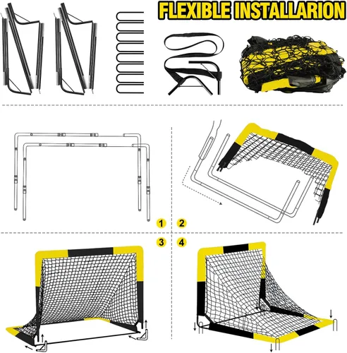 Miniatura 8 de Juego de objetivos de fútbol y balón de fútbol para niños, 6 x 4 pulgadas, 4 x 3 pies, red de fútbol portátil desplegable con objetivos de fútbol