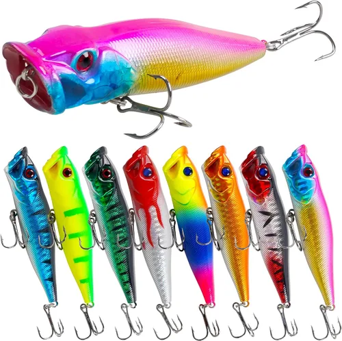 8PCS Fishing Lures Popper Lures Shadllow Deep Diving Swimbait Crankbait Fish Wobble Hard Fishing Baits for Bass Trout Freshwater and Saltwater Fish