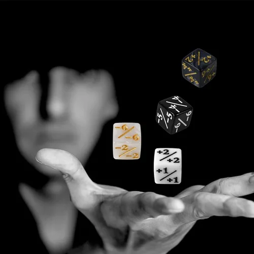 Miniatura 5 de 48 dados MTG para contadores de dados con purpurina MTG, cubo D6 de mármol estrellado de lealtad, compatible con MTG, CCG, accesorio de juego
