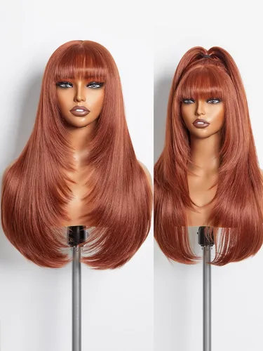 Miniatura 11 de GORGIUS Pelucas negras con flequillo, peluca ondulada larga de color negro natural sin pegamento para mujer, hecha con tecnología de archivo: fibra
