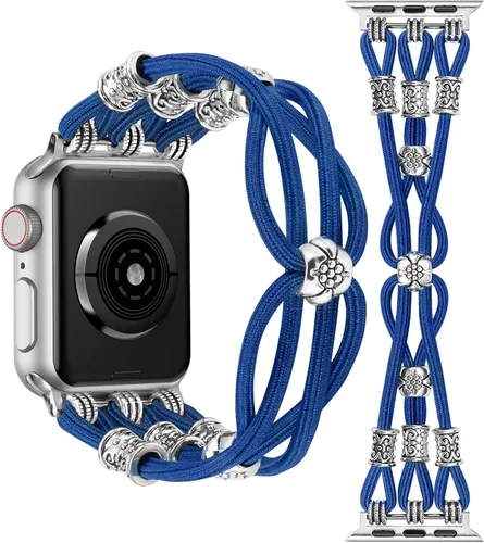 TOYOUTHS Pulsera bohemia compatible con Apple Watch Band de 1.65, 1.57, 1.57 y 1.49 pulgadas para mujer, correa trenzada y elástica estilo Azul
