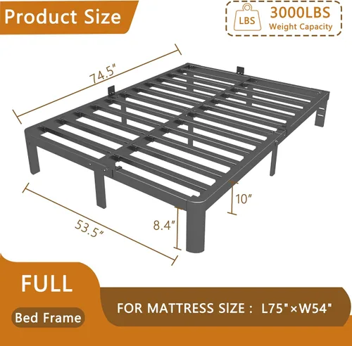 Miniatura 2 de Bases de cama tamaño matrimonial de 10 pulgadas, cama con plataforma y juntas metálicas, no requiere somier, tope antideslizante para colchón
