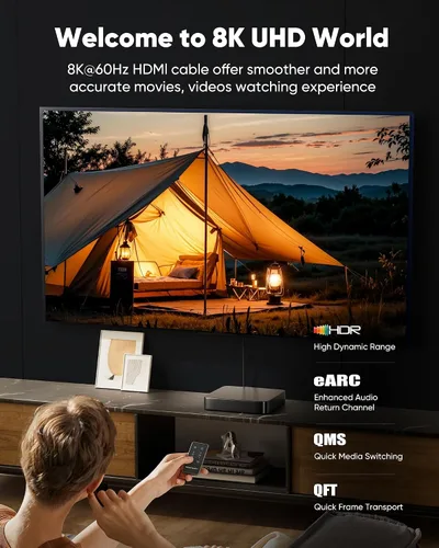 Miniatura 2 de Capshi Cable HDMI 2.1 de 2 pies 8K 4K a 120Hz, cable de alta velocidad de 48 Gbps para PS5/4, TV, consola de juegos, monitor, 8K @60Hz, 2K @240Hz