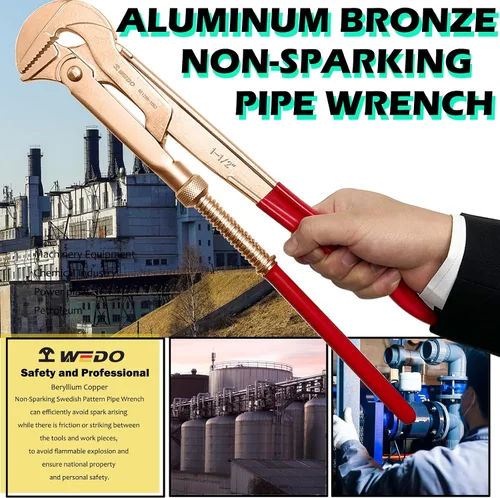 Miniatura 5 de WEDO Llave de tubo de patrón sueco sin chispas, 90 grados en ángulo, llave de seguridad sin chispas, cobre berilio, no magnético, estándar DIN