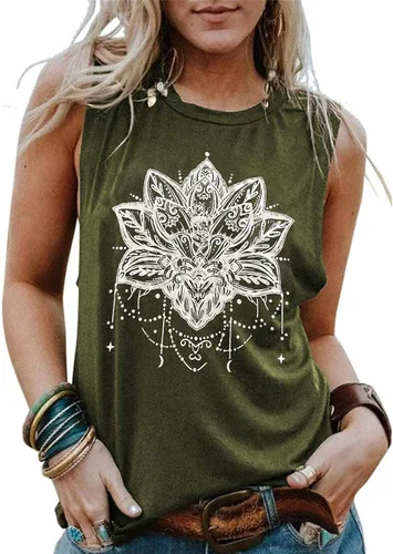 BOMYTAO Camiseta sin mangas con diseño de mandala de loto para mujer, diseño de geometría sagrada, para meditación, regalo