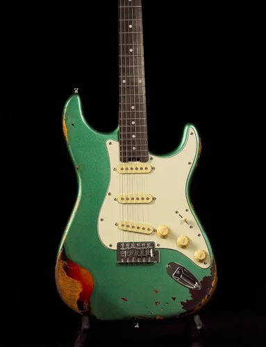 Miniatura 3 de KGD Guitarra eléctrica relic, mástil de arce tostado y diapasón de palisandro, tuerca de hueso, guitarra eléctrica relic de 6 cuerdas, guitarras