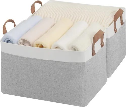 Miniatura 30 de StorageWorks Closet Storage Bins, Storage Baskets for Shelves, Closet Organizers and Storage Bins with Metal Frame, Handles, Beige, Cool Silky