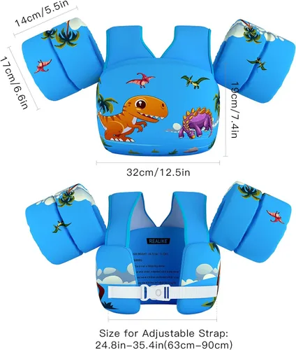 Miniatura 2 de REALIKE Chaleco de natación para niños pequeños, flotadores, ayudas de natación con arnés de hombro, alas de brazo para niños/bebés/bebé, playa