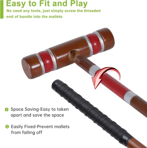 Miniatura 3 de Juego de croquet para seis jugadores, juego de croquet de 71 cm con mazos de madera, bolas de colores, mechas, estacas
