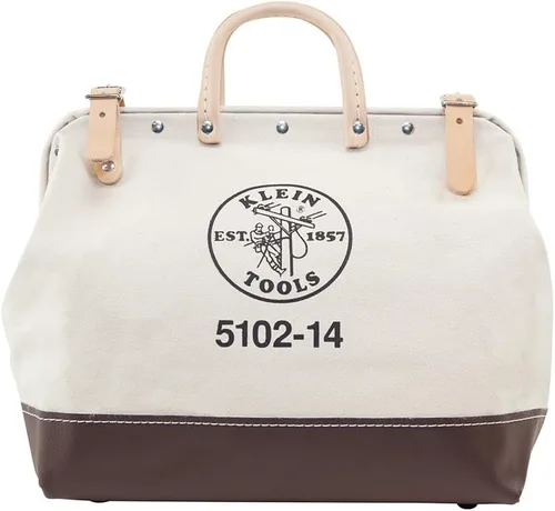 Miniatura 11 de Klein Tools 5102-14 Bolsa de herramientas de lona natural resistente, bolsa de herramientas, bolsa multiusos con apertura ancha con bisagras y asas