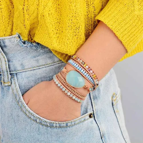 Miniatura 76 de ZOSOJONA - Pulseras bohemias hechas a mano de piedra natural, que dan vuelta, con cuentas de cristal de turquesa