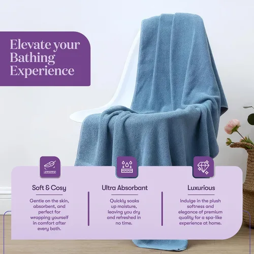 Miniatura 3 de TowelSelections Toallas suaves y absorbentes de algodón para baño, hotel, ducha, spa, gimnasio, toalla de baño, toalla de mano, 2 paños de baño