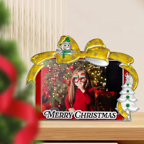 Miniatura 6 de LARAINE Marco de fotos de metal de 4 x 6 pulgadas, lazo de Navidad 2025, imágenes de alta definición para mesa, hogar, regalo decorativo