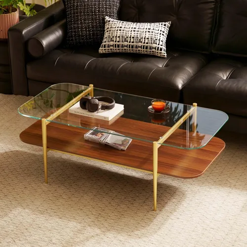 Miniatura 23 de Saint Mossi - Mesa de café moderna para sala de estar, mesa de café redonda de mediados de siglo, mesa central de 2 niveles para espacios pequeños