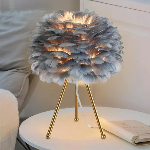 Miniatura 7 de Capslpad Lámpara de mesa con trípode de plumas, 15.3 pulgadas, moderna lámpara de mesa/escritorio blanca con acabado dorado para sala de estar