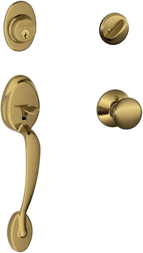 Miniatura 13 de Schlage F60 PLY 619 GEO - Set de manija de cilindro simple Plymouth y pomo Georgian, níquel satinado