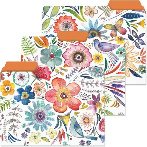 Miniatura 6 de 12 carpetas Sentiment Garden - Juego de 12, 3 diseños, pestañas escalonadas de corte 1/3, impresión botánica floral pastel, suministros de oficina