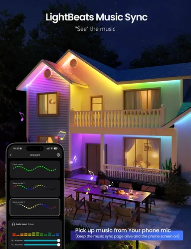 Miniatura 6 de Lepro SW1 AI - Tira de luces LED inteligentes para exteriores, tiras de luz RGBCW impermeables IP65 de 32.8 pies, 2700K-5700K blanco cálido