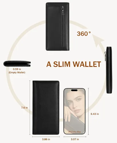 Miniatura 6 de Immaturus Cartera de Mujeres, Carteras de Tarjetas delgadas con bloqueo RFID, Organizador de Tarjeta de Crédito de Cuero PU doble con cremallera