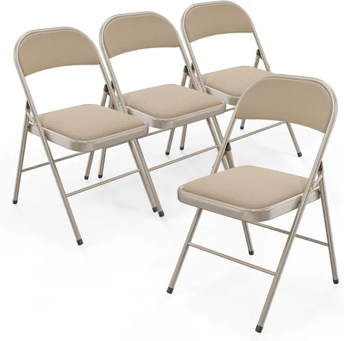 Miniatura 17 de Bonnlo Silla plegable, sillas plegables acolchadas de tela con cojín, respaldo y marco de acero para interiores y exteriores, comedor, oficina, Negro