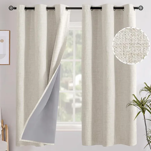 Miniatura 73 de YoungsTex - Cortinas opacas de lino para dormitorio, oscurecimiento de la habitación, cortinas con textura de lino, paneles con aislamiento térmico