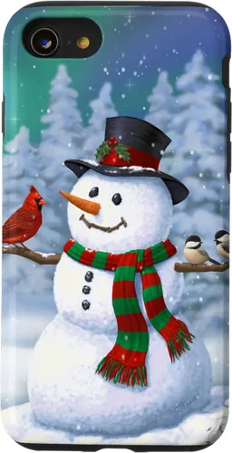 Miniatura 24 de Funda para iPhone 17 con diseño de muñeco de nieve y pájaros en invierno