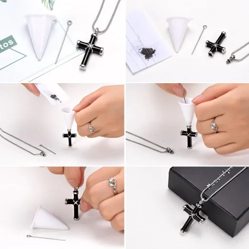 Miniatura 5 de None Collar de cremación de acero inoxidable 316L con colgante de urna de cruz clásica para cenizas