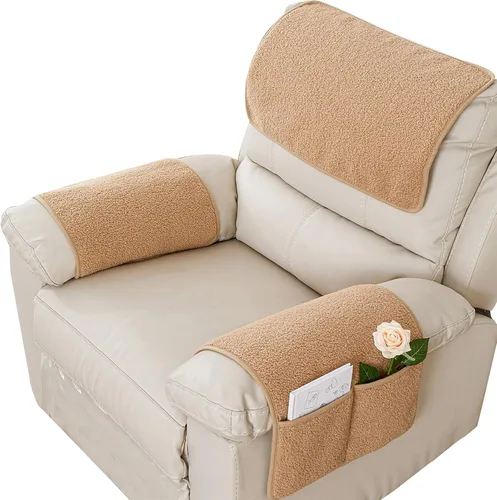 Miniatura 14 de Funda para Reposabrazos, Protector para Silla Reclinable, Protector para Muebles, Bolsillo de Almacenamiento Lateral, Funda Elástica para Beige