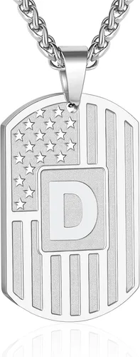 Miniatura 67 de Bellino Regalos de graduación – Collar con letra inicial de la A a la Z para hombres, niños, adolescentes, acero inoxidable, bandera estadounidense