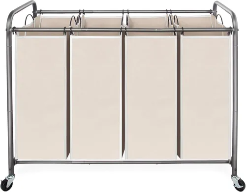 Miniatura 10 de STO STO Clasificador de ropa sucia de 3 secciones, cesta de ropa con 3 bolsas, cesta de lavandería con ruedas resistentes y bolsa extraíble para Gris